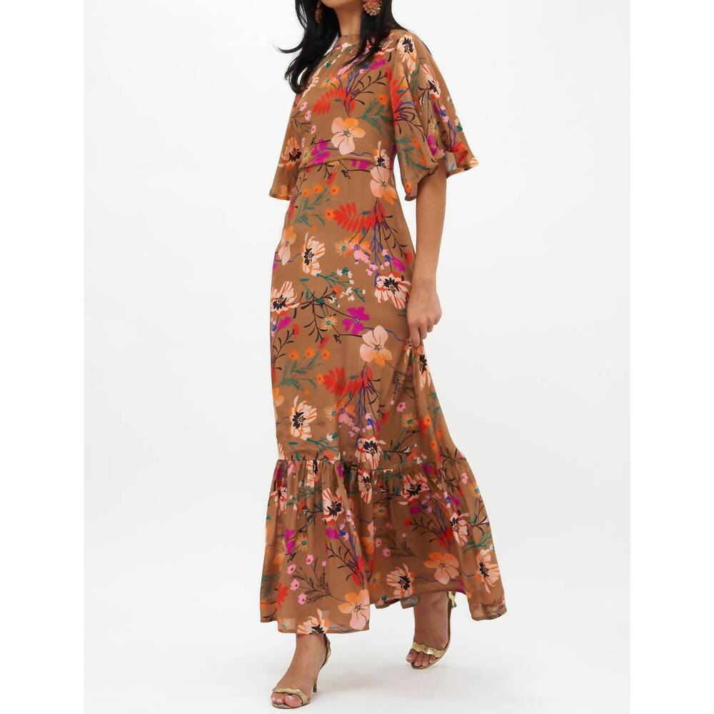 NEW OLIPHANT woodland flirty mock neck maxi dress in mocha